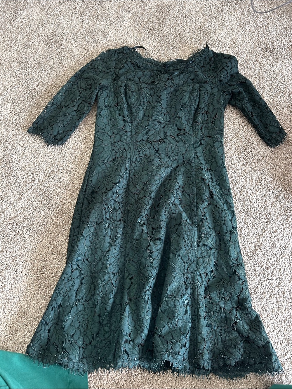 Eliza J Dark Green Lace Fit-and-Flare Mini Dress